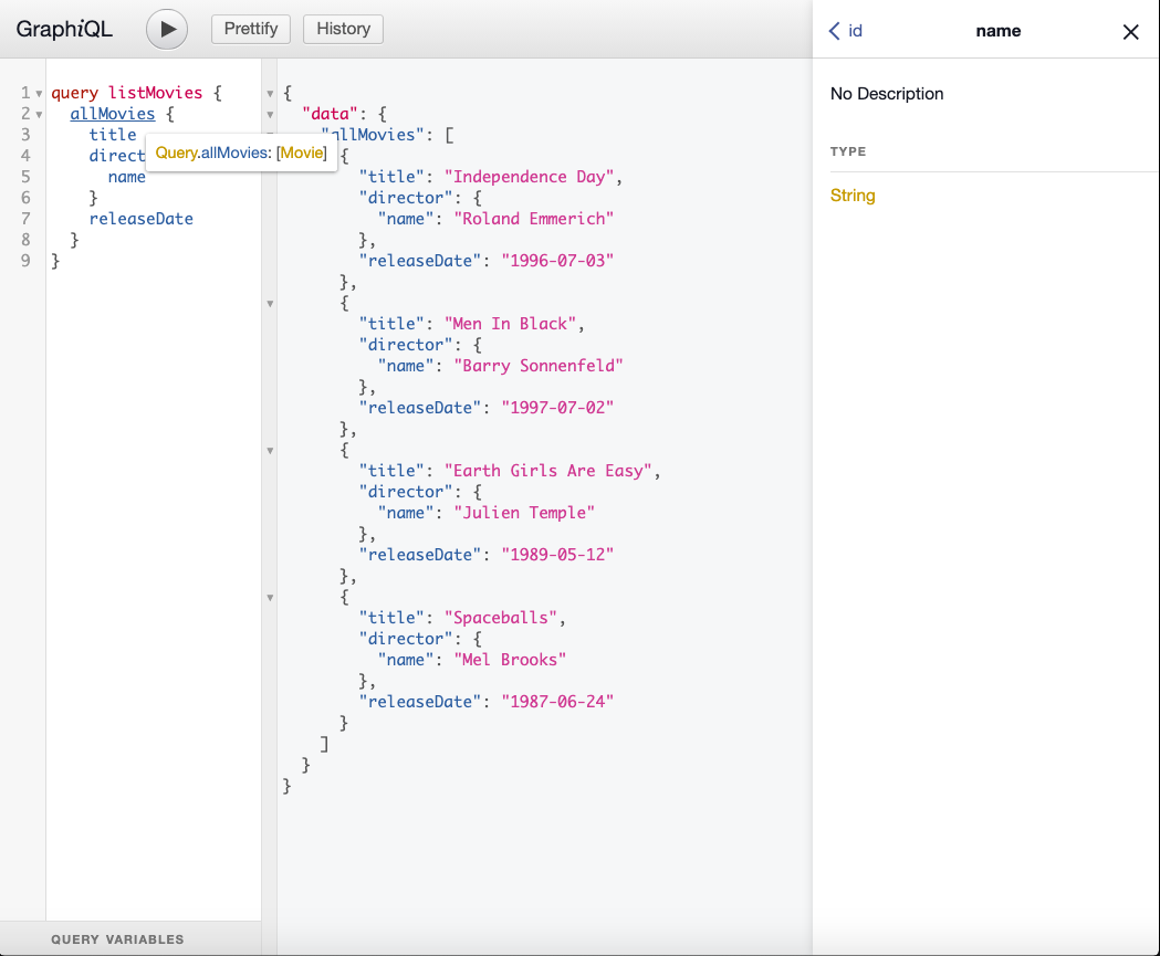 GraphiQL user interface
